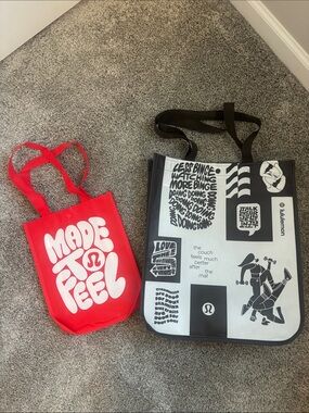 lululemon athletica Reusable Red "Made to Feel" Tote & Black White Graphic Totes